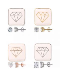 Cubic Zirconia Solitaire Stud Earrings with Ceramic Trinket Dish Collection, Created for Macy's