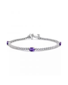 Amethyst (1-1/4 ct. t.w.) & Diamond (1/2 ct. t.w.) Tennis Bracelet in Sterling Silver (Also in Blue Topaz, Garnet, & Citrine)