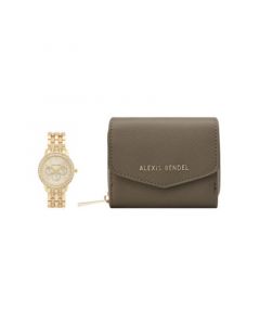 Women's Analog Gold-Tone Metal Alloy Bracelet Watch, 32mm and Wallet Gift Set