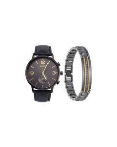 Men's Analog Black Polyurethane Strap Watch, 42mm and Bracelet Set