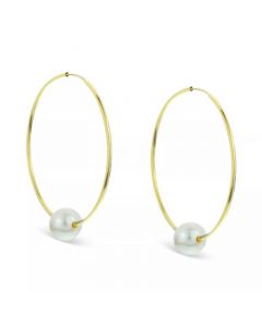 Jade Medium Hoop Earrings in 14k Gold, 1.57" (Also in Onyx, Turquoise, Lapis, & Freshwater Pearl)