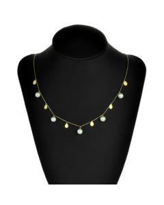 Freshwater Pearl (7-8mm) & Polished Teardrop Dangle 18" Collar Necklace in 18k Gold-Plated Sterling Silver