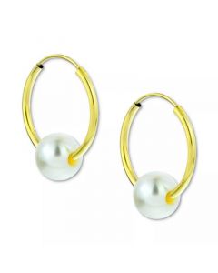 Freshwater Pearl Huggie Hoop Earrings in 14k Gold, 0.65" (Also in Jade, Lapis Lazuli, Turquoise, Rose Quartz, & Onyx)