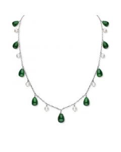 Freshwater Pearl (5-6mm) & Jade Dangling 18" Collar Necklace in Sterling Silver (Also in Onyx)