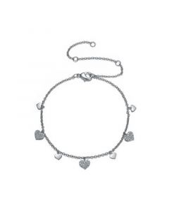 RA Rhodium Plated Cubic Zirconia Heart Charm Bracelet