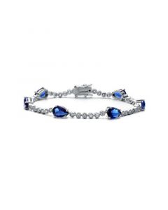 RA White Gold Plated with Pear Blue Sapphire & Tennis Bracelet