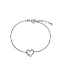 RA Rhodium Plated Cubic Zirconia Heart Adjustable Bracelet