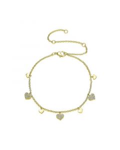 RA 14K Gold Plated Cubic Zirconia Kids/Young Adult Heart Charm Bracelet