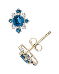 London Blue Topaz (1-1/2 ct. t.w.) & Diamond (1/10 ct. t.w.) Flower Cluster Stud Earrings in 14k Gold