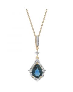 Blue Topaz (7/8 ct. t.w.) & Diamond (1/4 ct. t.w.) Drop Pendant Necklace in 14k Yellow Gold, 18"