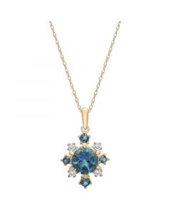 London Blue Topaz (1-7/8 ct. t.w.) & Diamond (1/10 ct. tw) Flower Pendant Necklace in 14k Yellow Gold, 18"