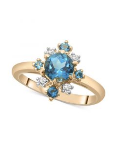 London Blue Topaz (1-1/4 ct. t.w.) & Diamond (1/10 ct. t.w.) Flower Cluster Ring in 14k Gold