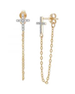 Diamond Cross Chain Front & Back Earrings (1/20 ct. t.w.) in 10k Gold