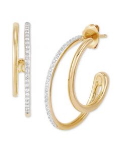 Diamond Double Small Hoop Earrings (1/4 ct. t.w.) in 14k Gold-Plated Sterling Silver