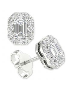 Diamond Emerald-Cut Halo Stud Earrings (3/4 ct. t.w.) in 14k White Gold