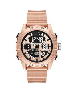 Men's Analog-Digital Rose Gold-Tone Polyurethane Strap Watch, 46mm