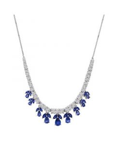 Blue Sapphire (6 ct. t.w.) & White Sapphire (4-7/8 ct. t.w.) Dangle 17" Statement Necklace in Sterling Silver