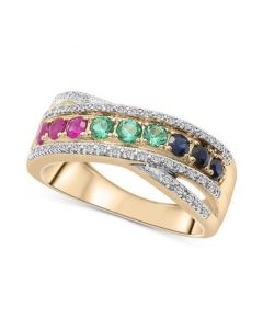 Multi-Gemstone (3/4 ct. t.w.) & Diamond (1/6 ct. t.w.) Crossover Ring in 14k Gold