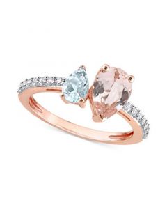 Morganite (1-1/6 ct. t.w.), Aquamarine (3/8 ct. t.w.) & White Topaz (3/8 ct. t.w.) Ring in 10k Rose Gold