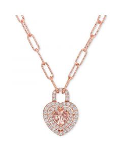 Morganite (5/8 ct. t.w.) & White Topaz (7/8 ct. t.w.) Heart Padlock 18" Pendant Necklace in 18k Rose Gold-Plated Sterling Silver