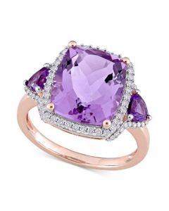 Amethyst (5-3/8 ct. t.w.) & Diamond (1/3 ct. t.w.) Halo Ring in 14k Rose Gold