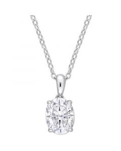 Moissanite Oval Solitaire 18" Pendant Necklace (2 ct. t.w.) in Sterling Silver