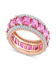 Pink Sapphire (5-5/8 ct. t.w.) & Diamond (5/8 ct. t.w.) Eternity Band in 14k Rose Gold