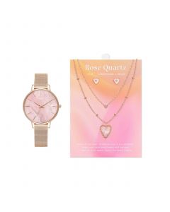 Women's Analog Rose Gold-Tone Metal Alloy Watch 34mm Gift Set, 4 Pieces