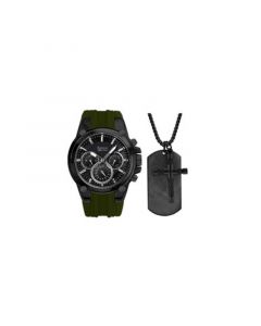 Men's Analog Olive Silicone Watch 45mm Gift Set, 2 Pieces