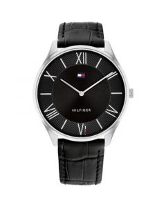 Men's 2H Black Leather Strap Watch 43mm