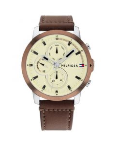 Men's Multifunction Brown Leather Strap Watch 46mm