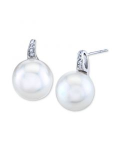 Cultured Freshwater Pearl (11mm) & Diamond Accent Earrings Stud Earrings in 10k White Gold