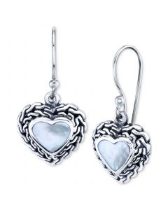 White Mother Of Pearl Heart Drop Earrings in Sterling Silver