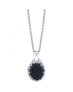 Onyx & Diamond (1/10 ct. t.w.) Halo 18" Pendant Necklace in Sterling Silver