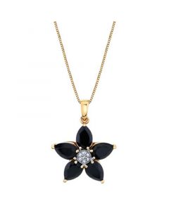 Onyx & Diamond Accent Flower 18" Pendant Necklace in 10k Gold