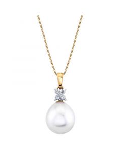 Cultured Freshwater Pearl (11mm) & Diamond (1/10 ct. t.w.) 18" Pendant Necklace in 14k Gold