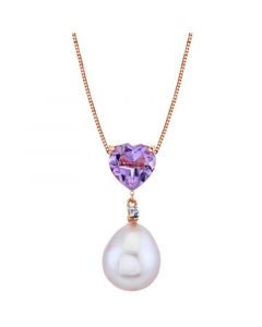 Pink Cultured Freshwater Pearl (10mm), Pink Amethyst (1-3/4 ct. t.w.) & Diamond Accent 18" Pendant Necklace in 14k Rose Gold