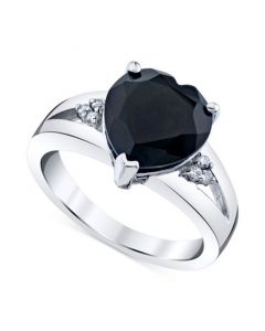 Onyx & Diamond Accent Heart Ring in Sterling Silver