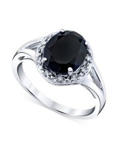 Onyx & Diamond (1/10 ct. t.w.) Halo Ring in Sterling Silver