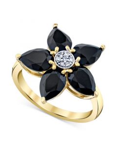 Onyx & Diamond Accent Flower Ring in 10k Gold