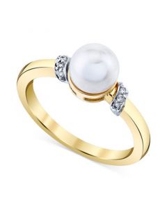 Cultured Freshwater Pearl (7mm) & Diamond Accent Ring in 14k Gold