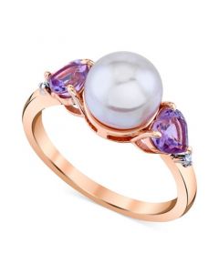 Pink Cultured Freshwater Pearl (8mm), Pink Amethyst (3/4 ct. t.w.) & Diamond Accent Ring in 10k Rose Gold