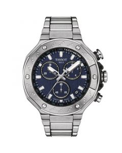 Men's Swiss Chronograph T-Race Stainless Steel Bracelet Watch 45mm