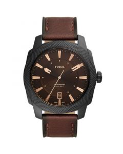 Men's Machine Quartz Brown Leather Strap Watch, 49mm