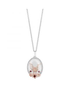 White Topaz (4-3/8 ct. t.w.), Garnet Accent & Diamond (1/6 ct. t.w.) Mulan Butterfly Pendant Necklace in Sterling Silver & 14k Rose Gold, 16" + 2" extender