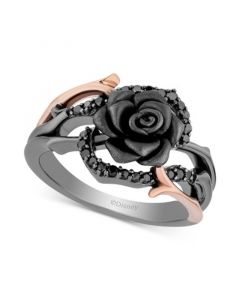 Black Diamond Maleficent Flower Ring (1/5 ct. t.w.) in 14k Rose Gold, Sterling Silver & Black Rhodium-Plate