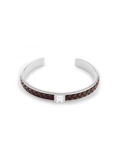 Men's Braided Brown Leather and Stainless Steel Bracelet