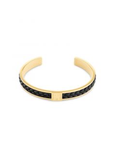 Men's Braided Black Leather and Gold-Tone Stainless Steel Bracelet