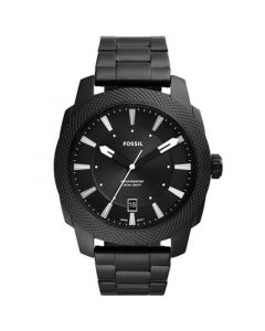 Men's Machine Quartz Black Stainless Steel Bracelet Watch, 49mm