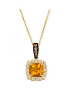 Cinnamon Citrine (1-7/8 ct. t.w.) & Diamond (1/2 ct. t.w.) Halo Pendant Necklace in 14k Gold, 18" + 2"